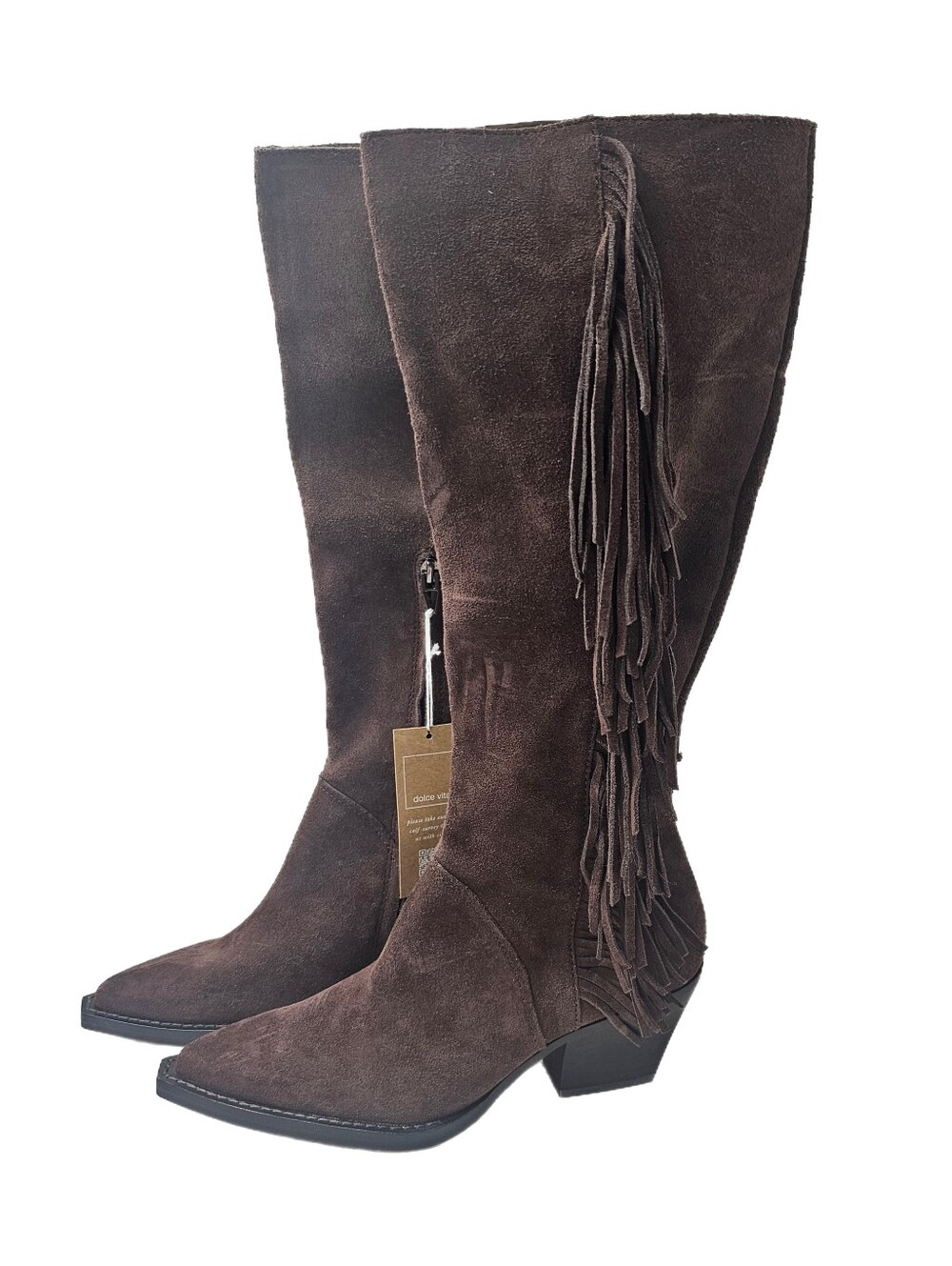 Dolce Vita Saven Tall Fringe Western Boots Dark Brown Suede Womens 7.5 NWT New